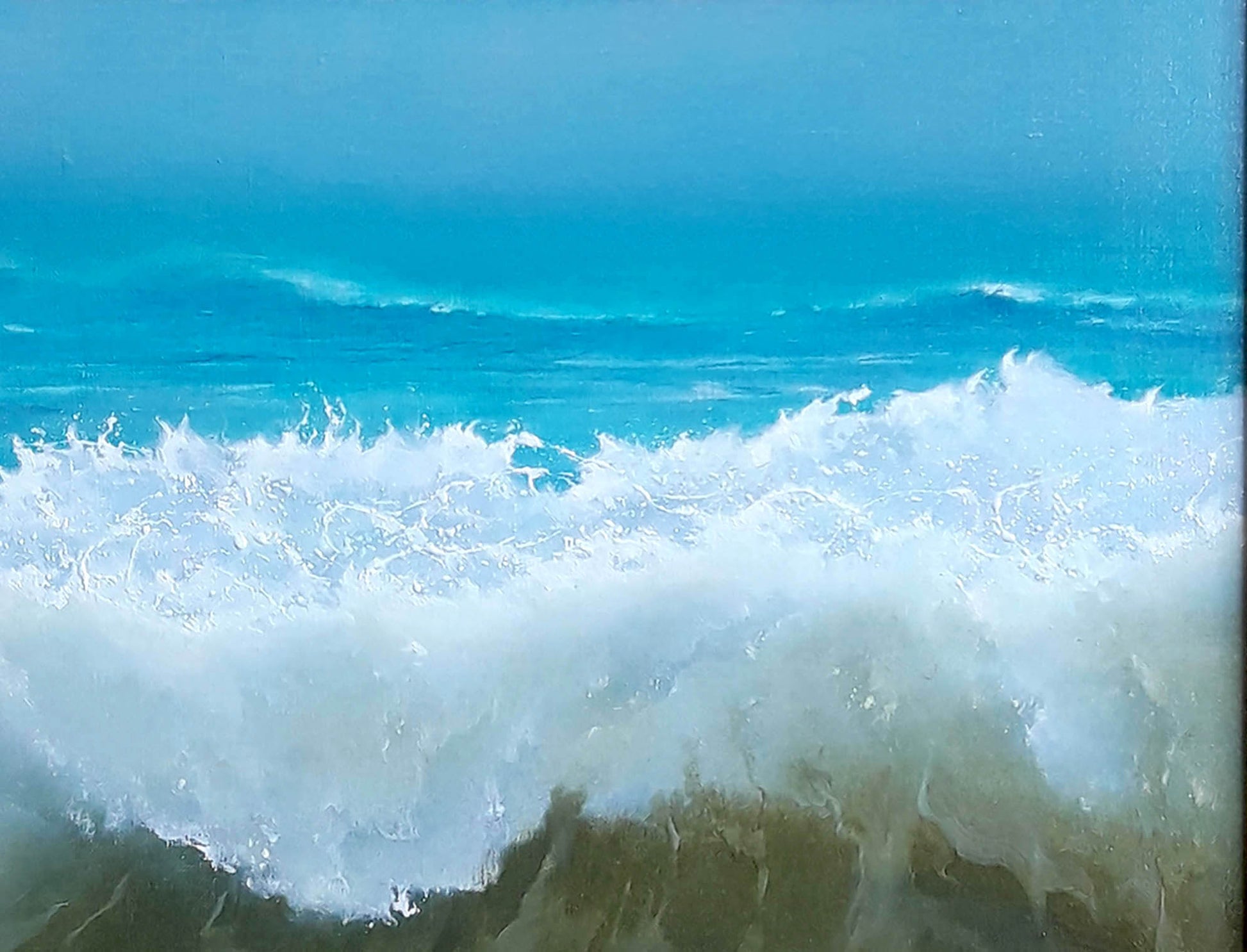 Oil painting The magic of the waves by Korkishko Vasily: turquoise waves crashing on blue sky