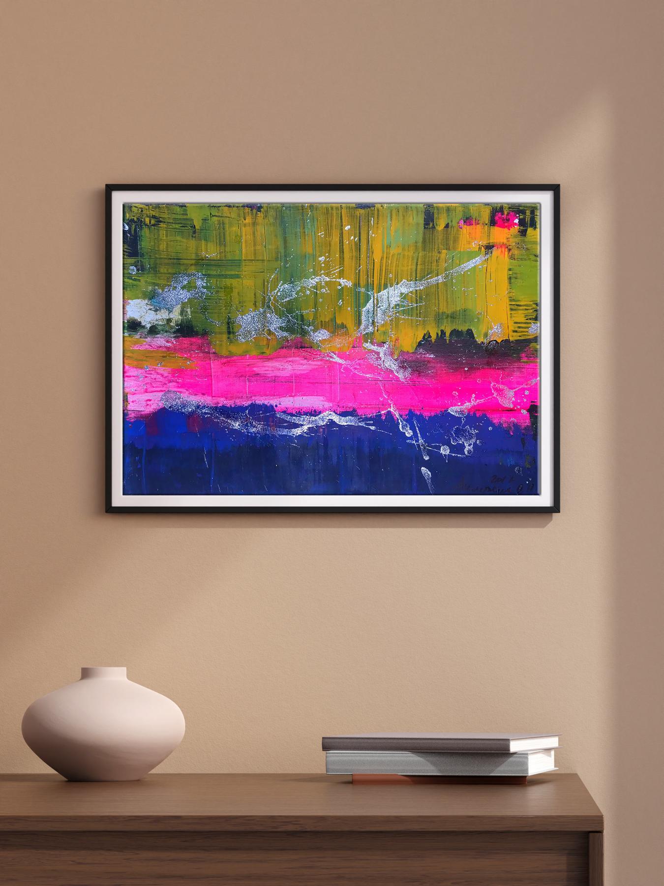 Vibrant acrylic painting Good mood by Melezhik Olga in black frame