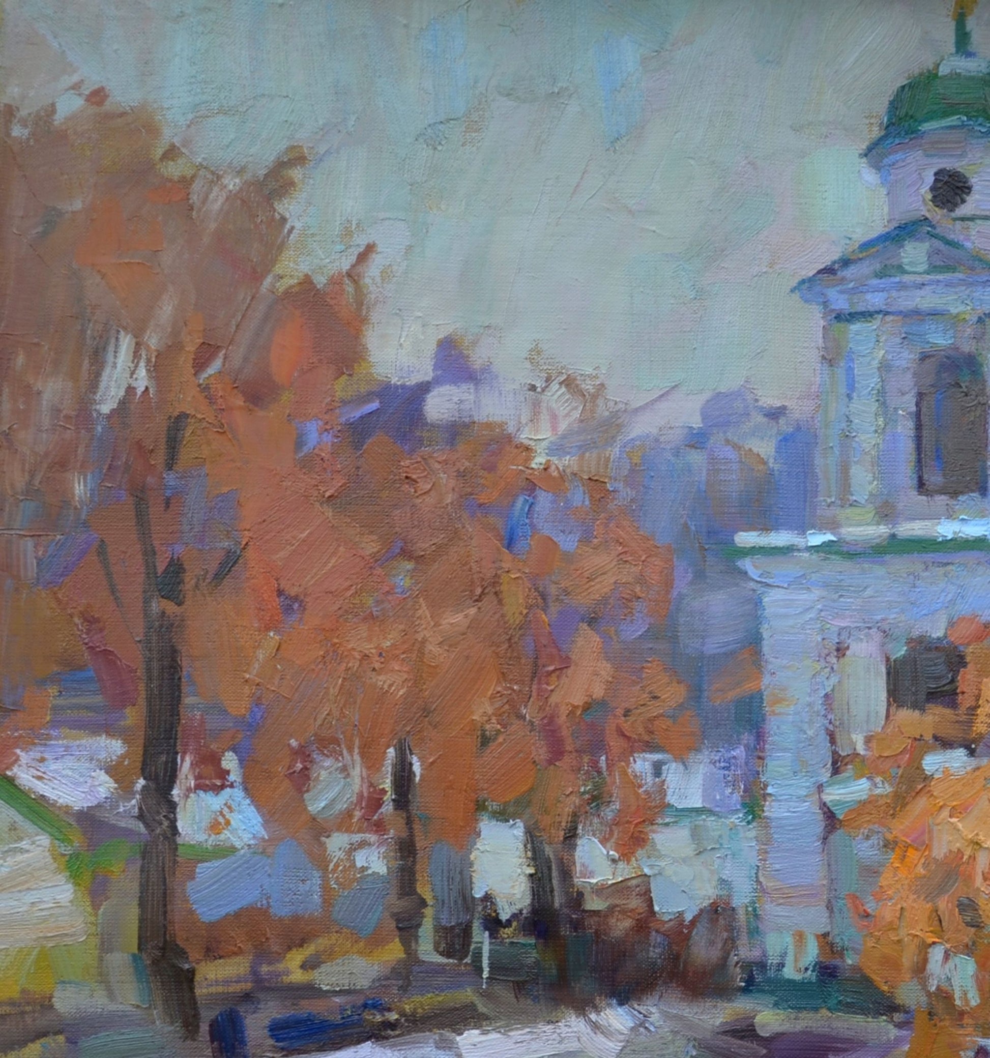 Oli painting City Winter morning Pereta Vyacheslav