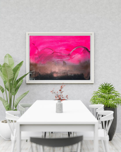 Vibrant pink abstract acrylic painting After meeting by Melezhik Olga, framed