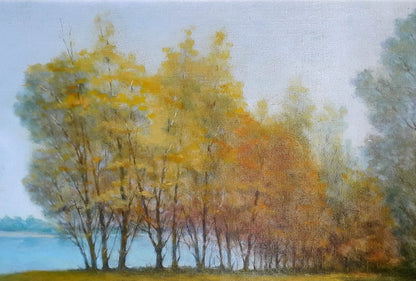 Oil painting Autumn Korkishko Vasily: serene trees by calm waters
