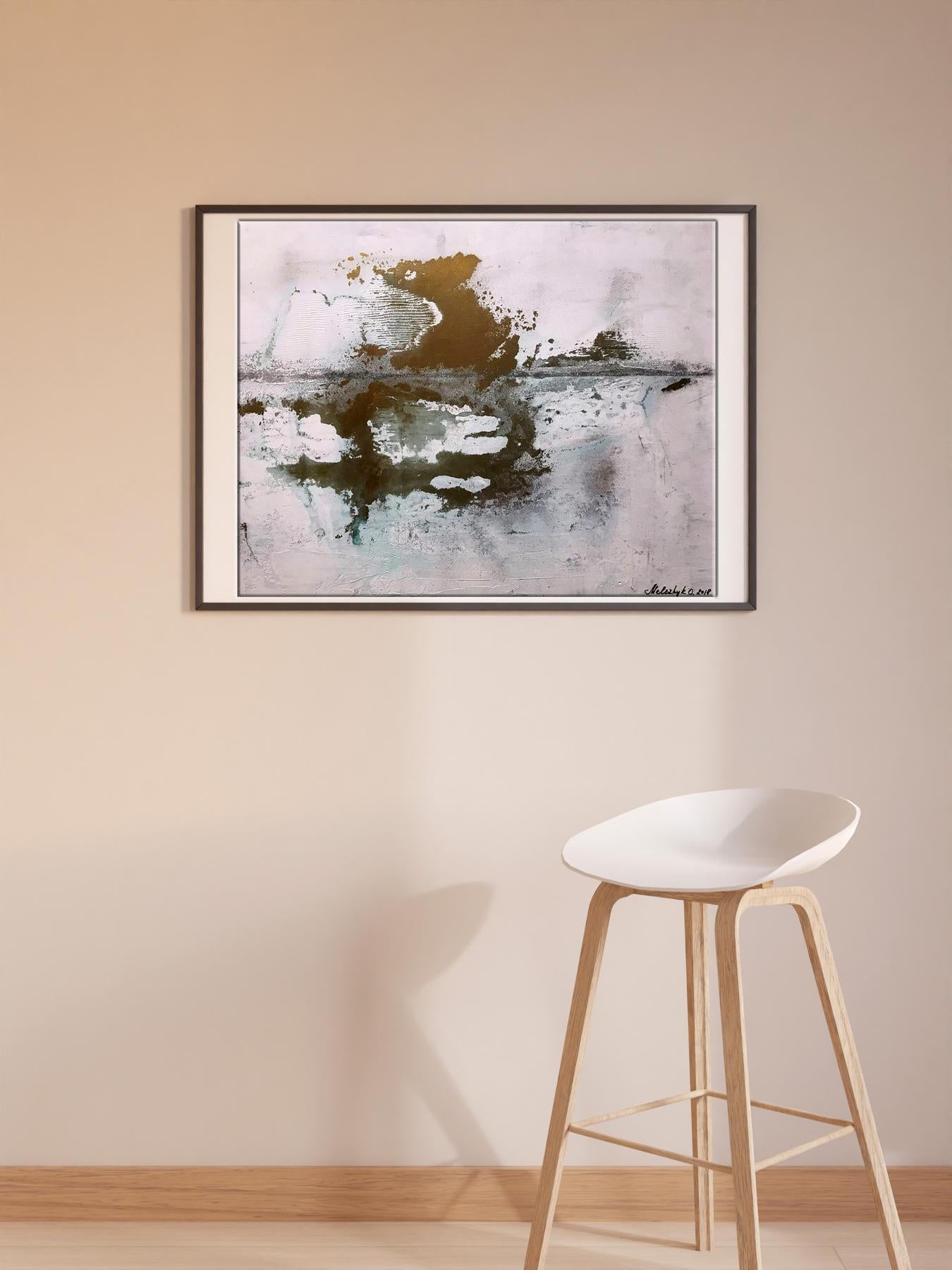 Acrylic painting White Ocean by Melezhik Olga in black frame