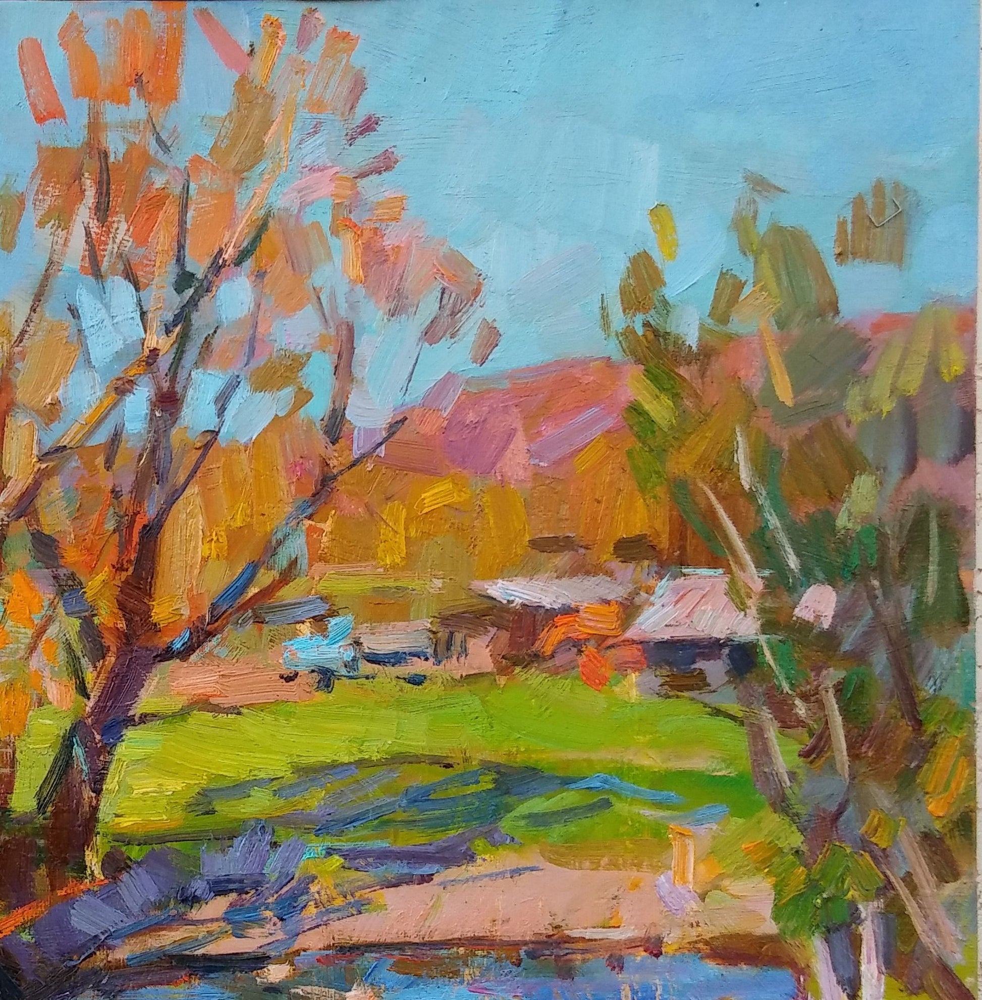 Oli painting Village Landscape Pereta Vyacheslav