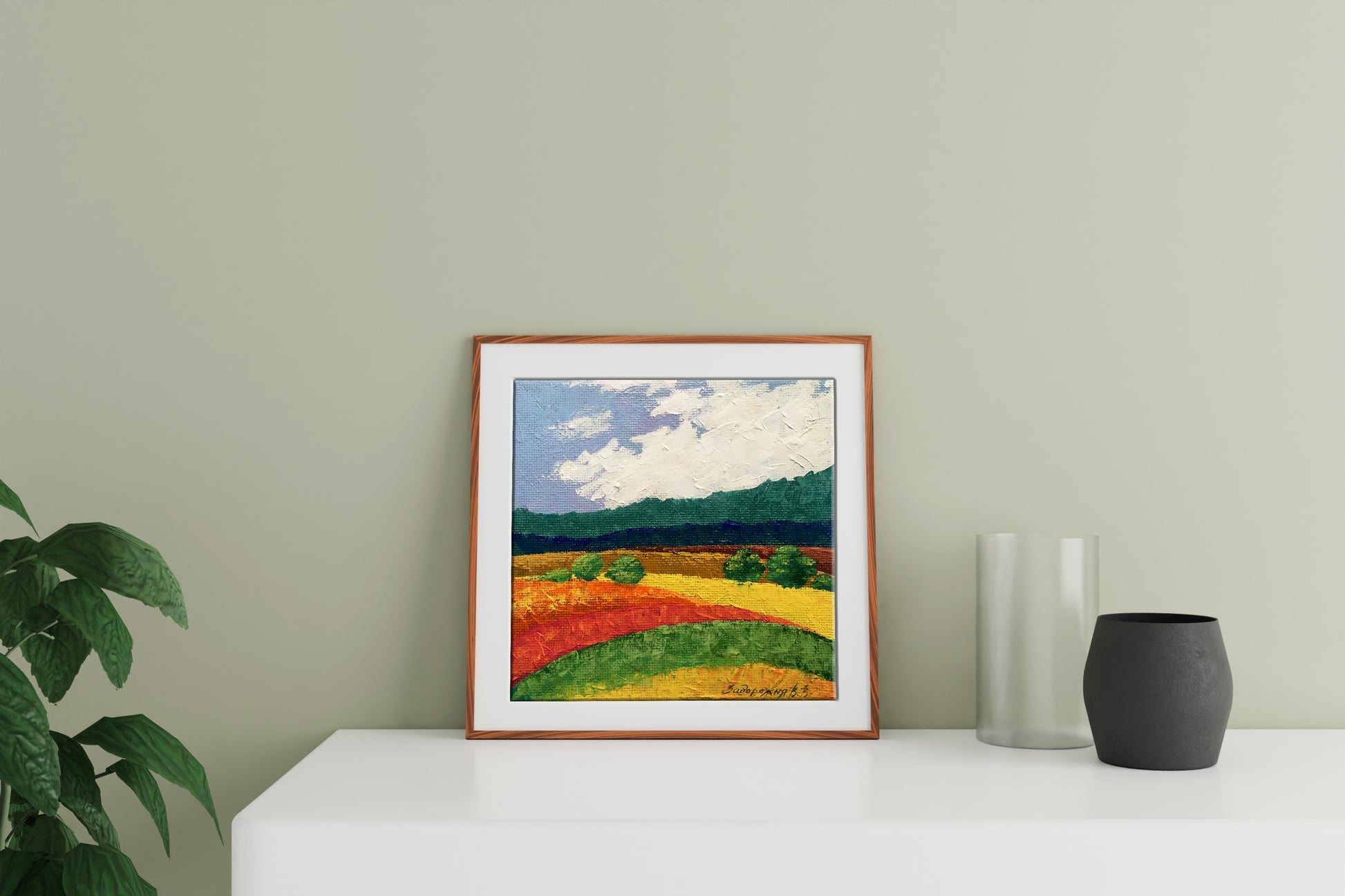 Oil painting Golden field Zadorozhnya V.V. in light wood frame