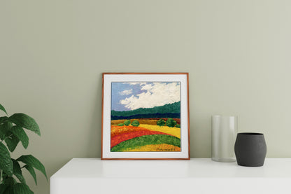 Oil painting Golden field Zadorozhnya V.V. in light wood frame