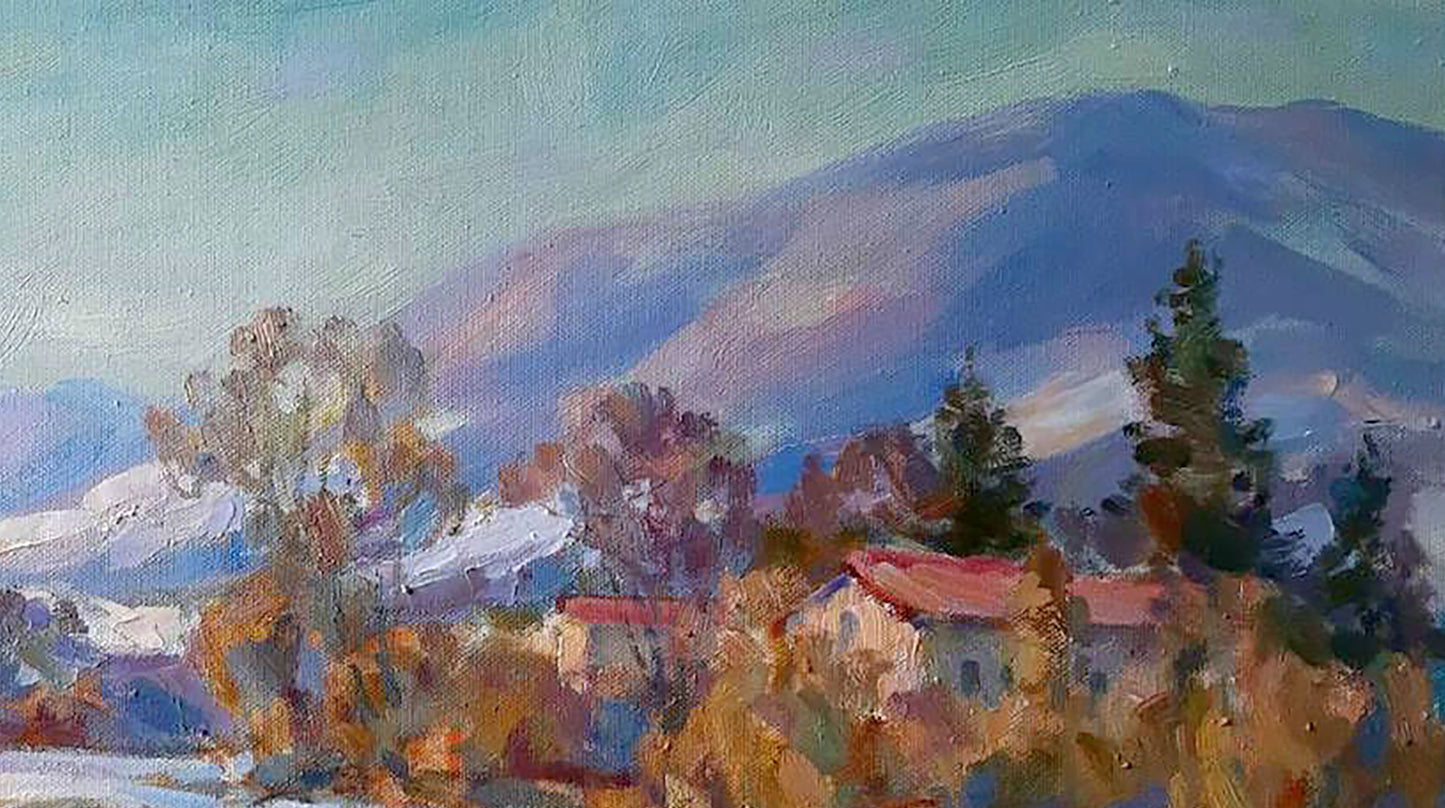 Oil Painting Winter Mountain Landscape