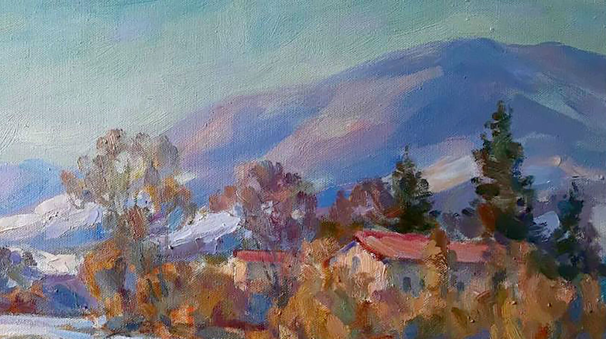 Oil Painting Winter Mountain Landscape