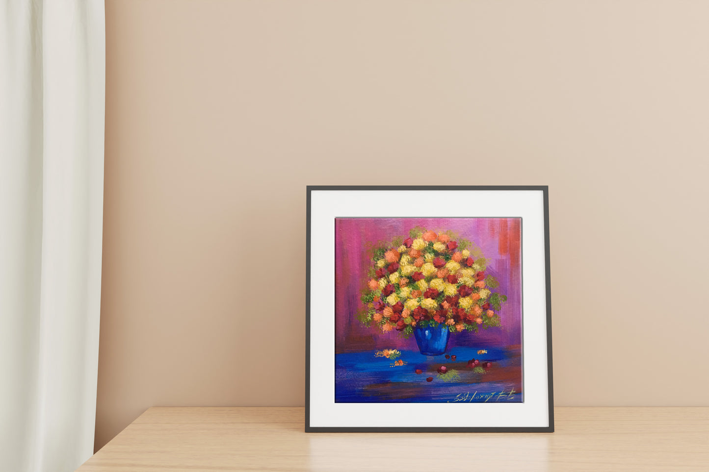 Oil painting Bouquet of flowers by Zadorozhnya V. V. in black frame
