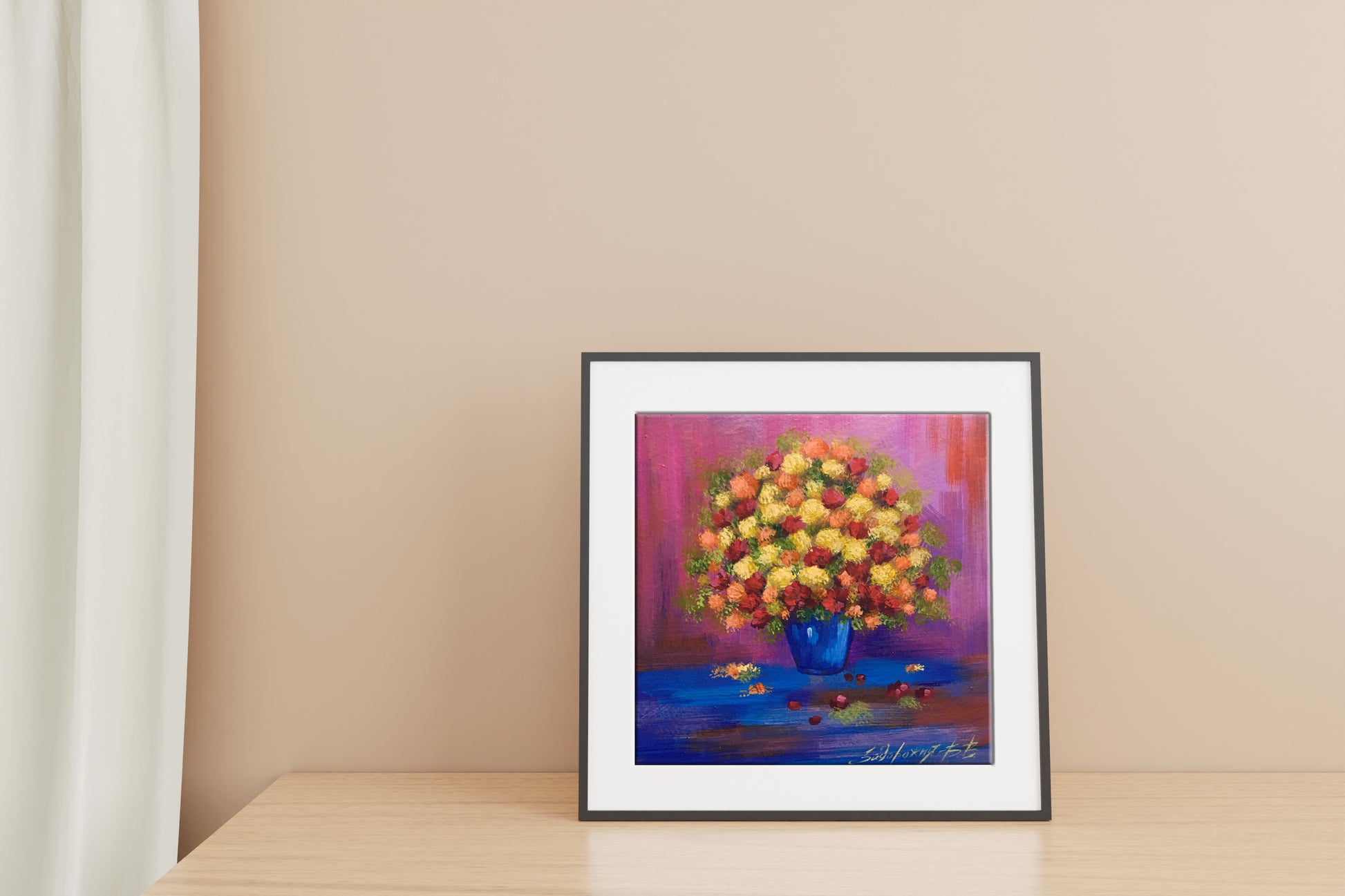 Oil painting Bouquet of flowers by Zadorozhnya V. V. in black frame