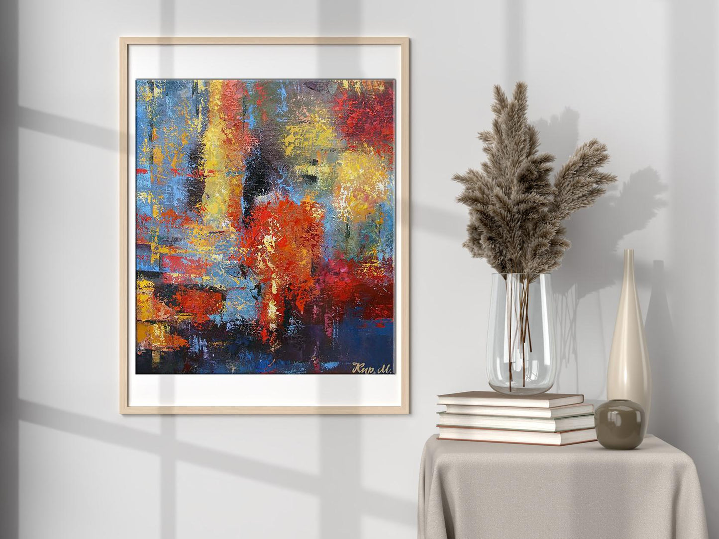 Oil painting Autumn morning by Kirilenko Mikhail in light wood frame