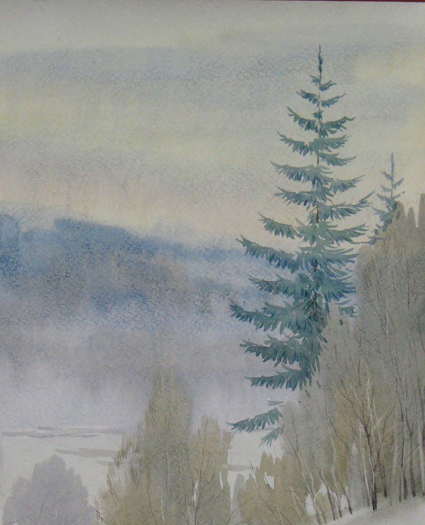 Watercolor painting Winter Forest Nature Landscape 