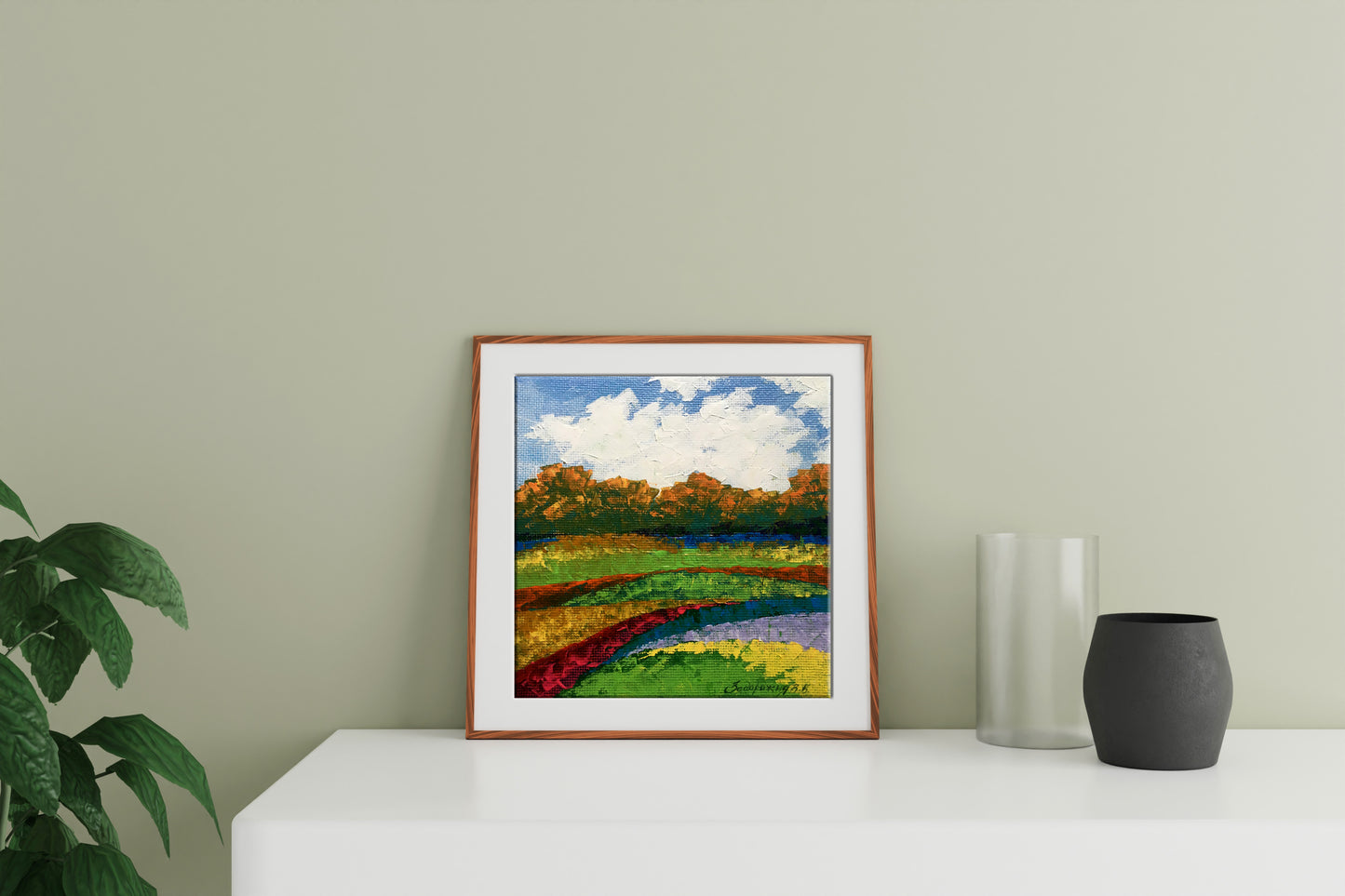 Oil painting Autumn morning V. Zadorozhnya in wooden frame