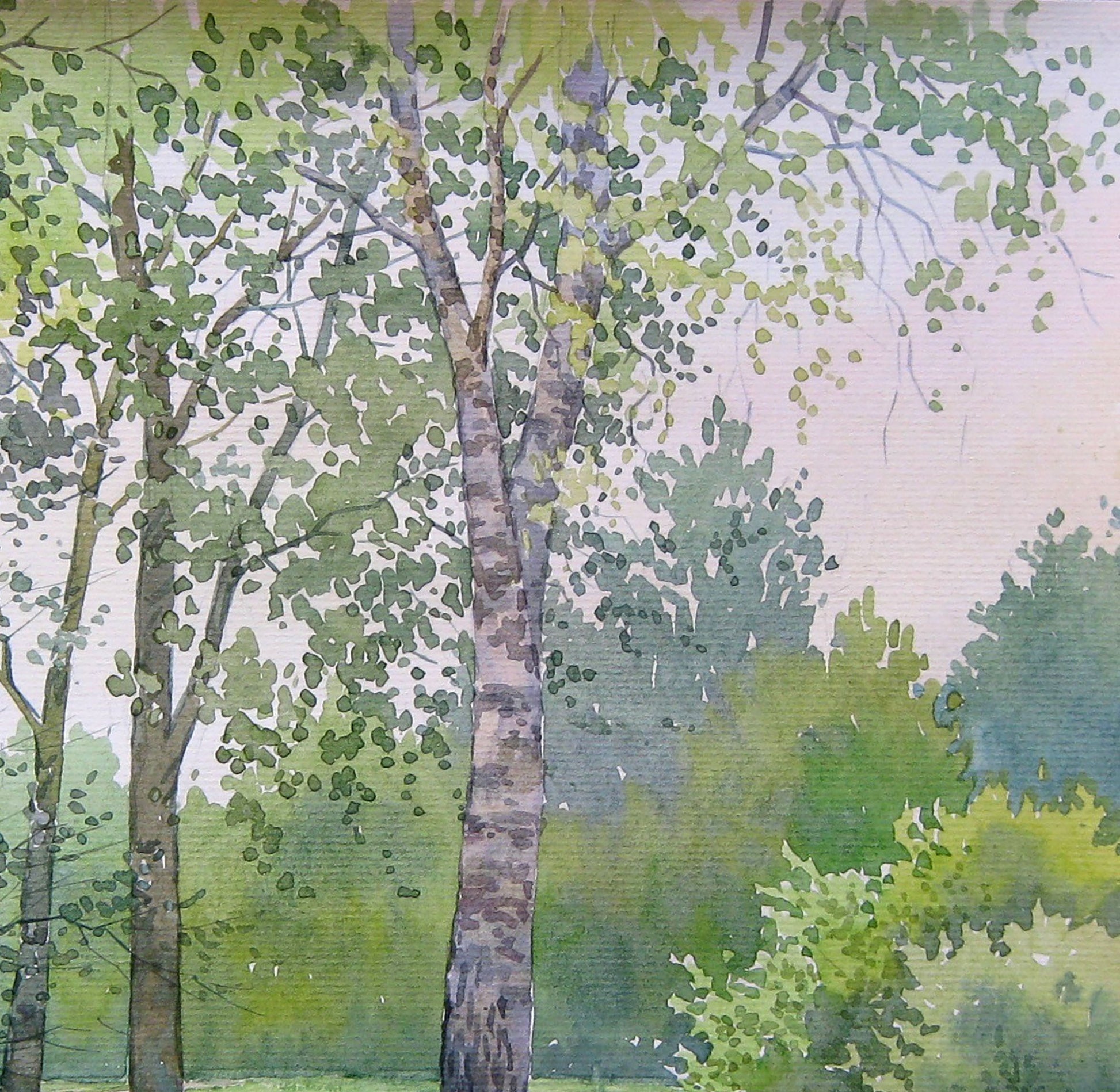 Watercolor painting Summer Nature Landscape 