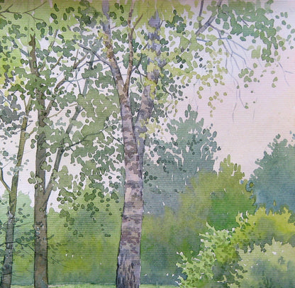 Watercolor painting Summer Nature Landscape 