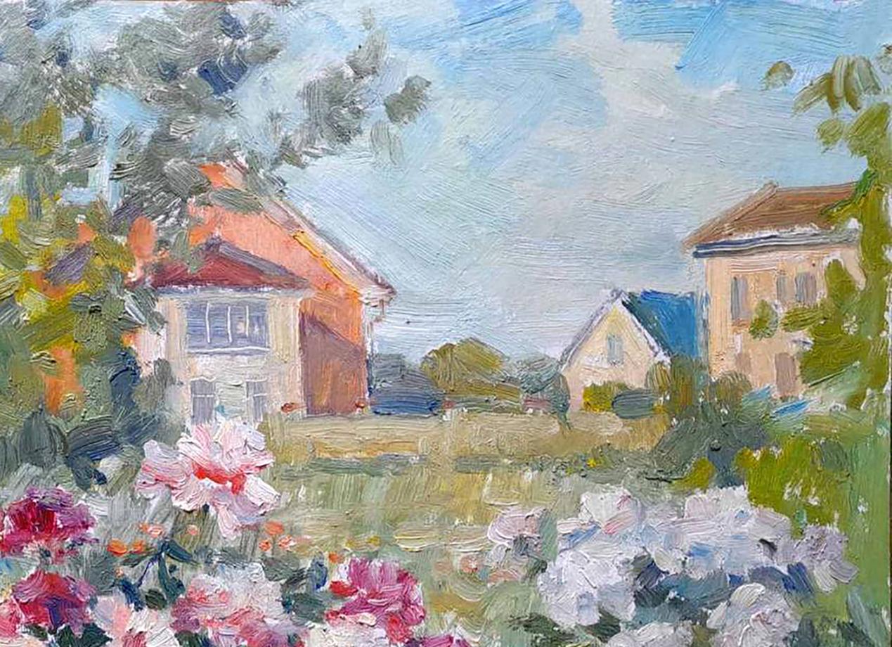 Oil painting Village garden