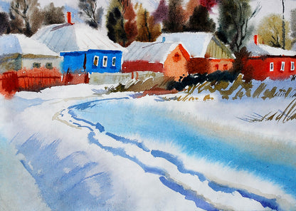 The winter landscape is captured in watercolor by Egor Shvachunov