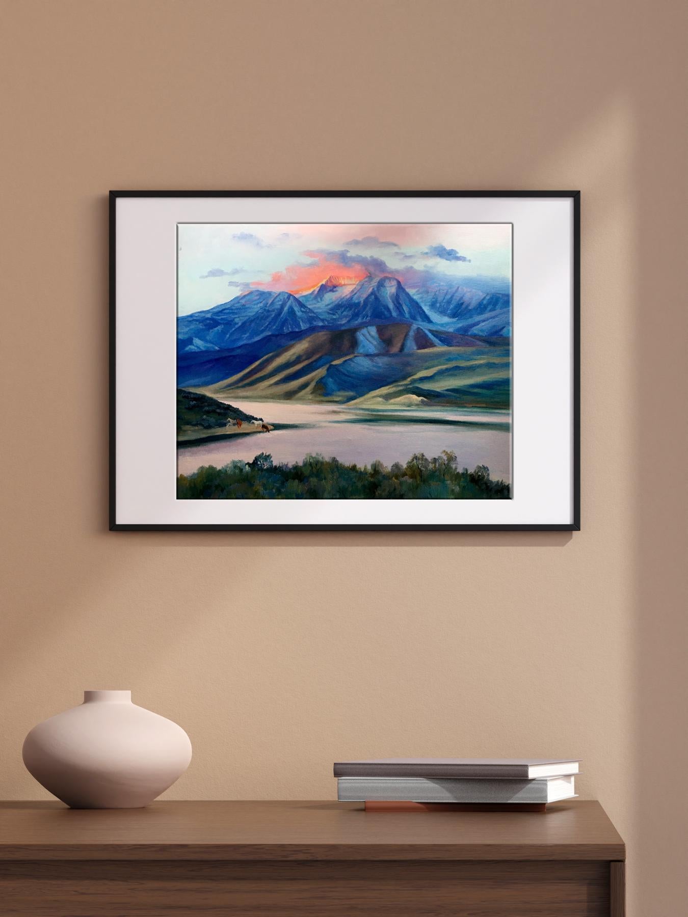 Framed oil painting Sunset behind the mountains by Serdyuk Boris Petrovich