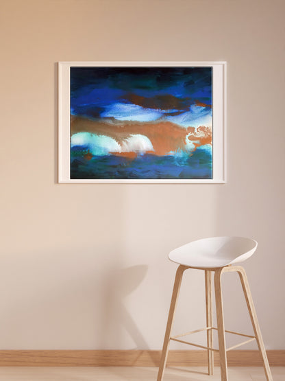Framed Acrylic Painting Galaxy Melezhik Olga with bold blue white orange strokes