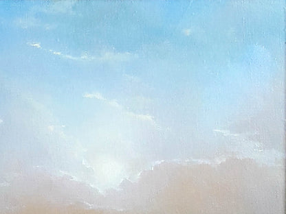 An oil artwork by Vasily Korkishko capturing "Dawn over the Dnieper"