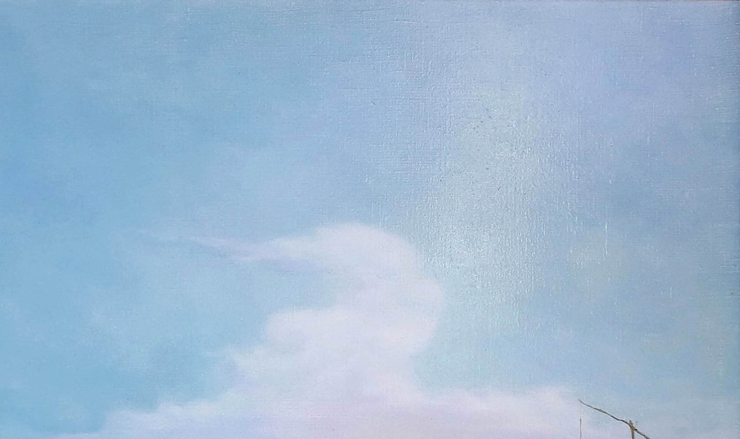 Oil painting by Korkishko Vasily: soft white cloud in pale blue sky