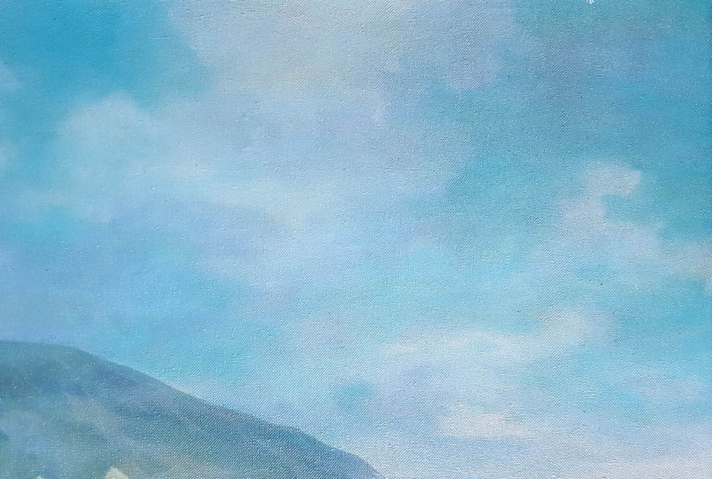 Oil painting Children by the water by Korkishko Vasily serene sky mountains
