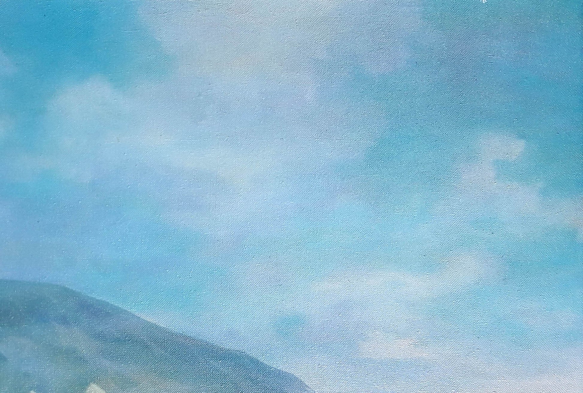Oil painting Children by the water by Korkishko Vasily serene sky mountains