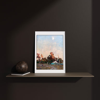 White-framed oil painting Twilight Colors Over the Countryside by Alex Ivanyuk