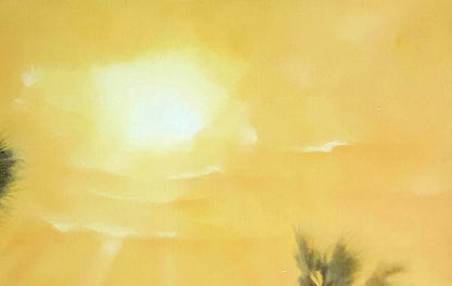 Oil painting by Egypt Korkishko Vasily: golden sun over silhouetted palms