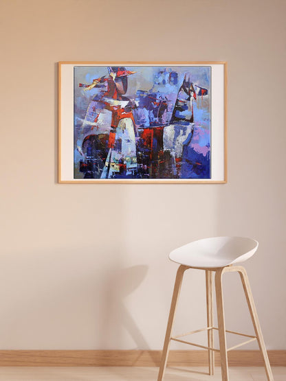 Oil painting Evening rendezvous by Valentina Alekseevna Kozyar in light wood frame