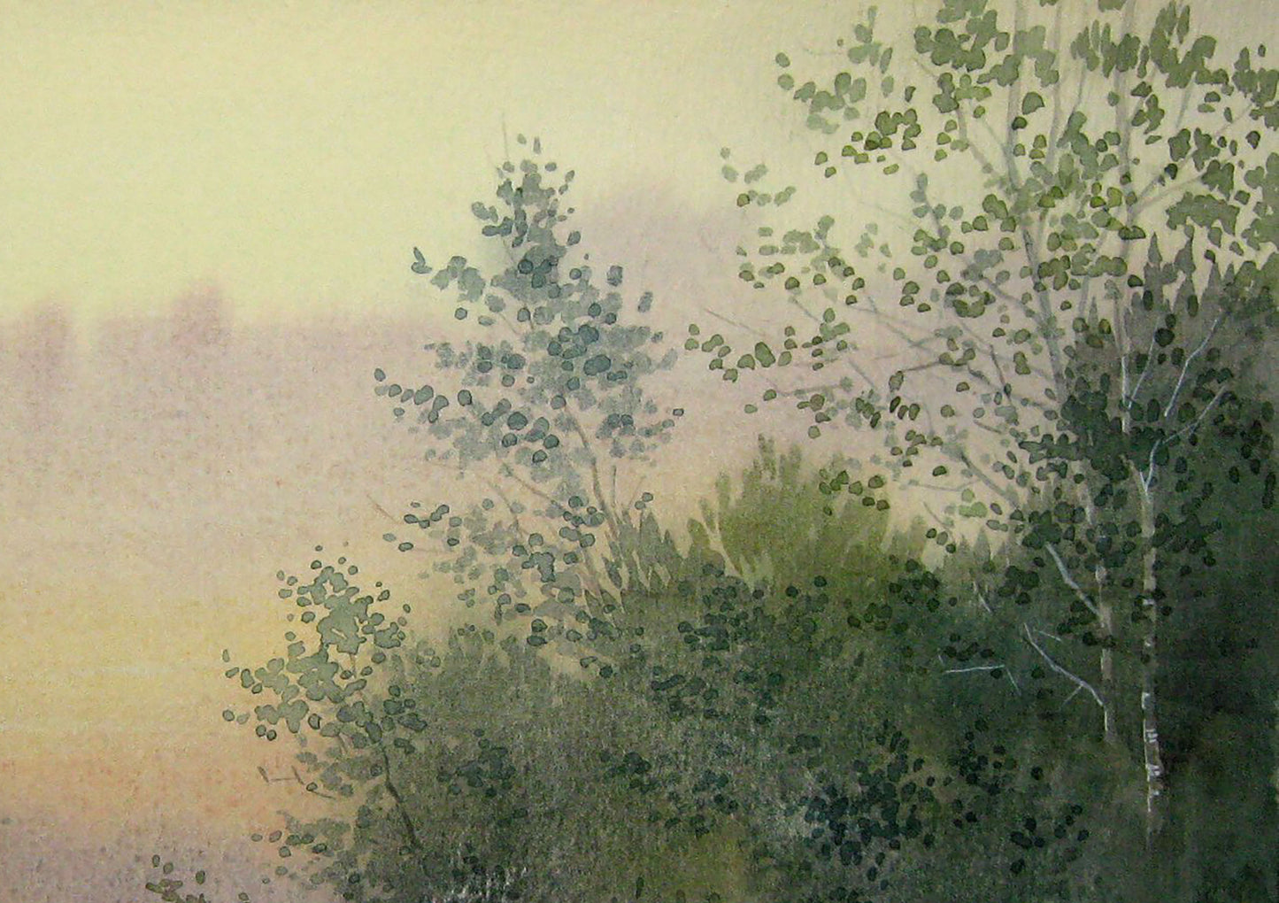 Watercolor painting Evening Forest Nature Landscape 
