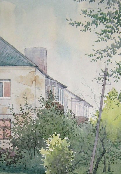 Watercolor painting Summer  Cityscape 