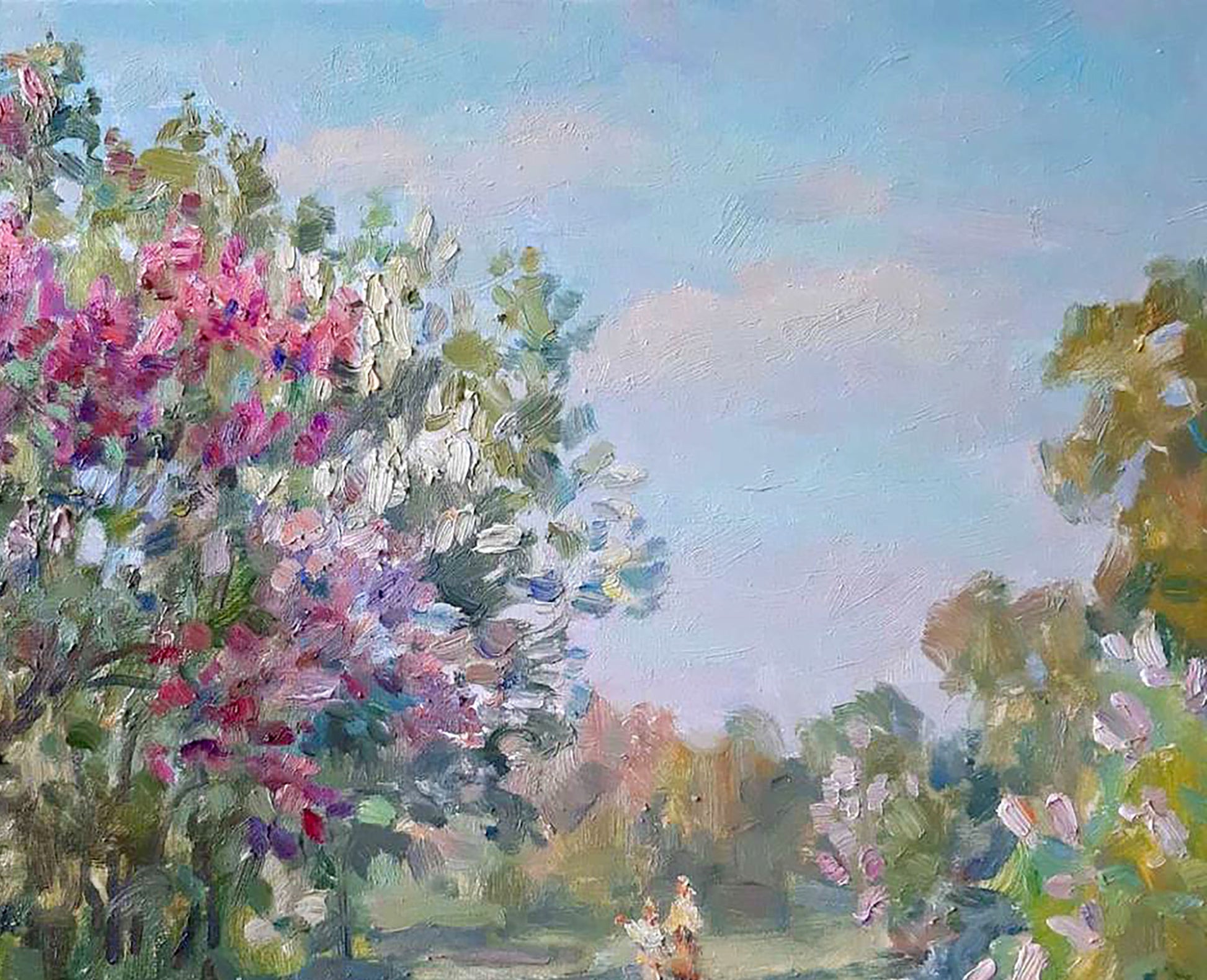 Oil Painting Spring Nature Landscape Village 