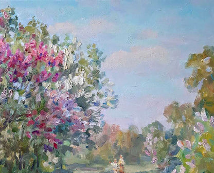 Oil Painting Spring Nature Landscape Village 