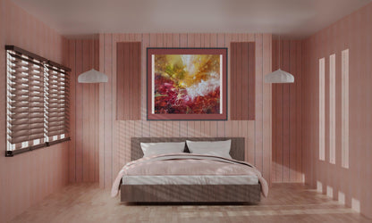 Abstract oil painting Awakening by Anatoly Tarabanov above bed