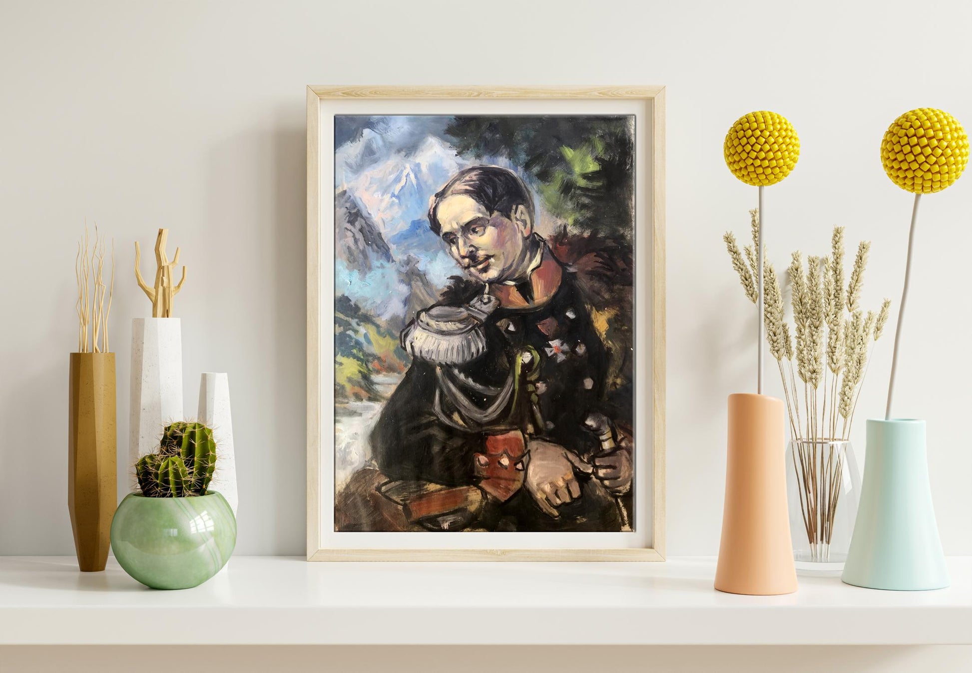 Oil painting portrait of officer Alexander Litvinov in framed wood