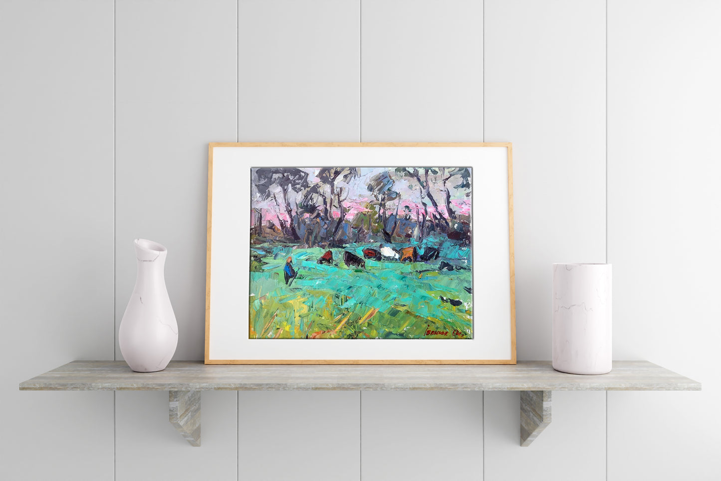 Oil painting Morning in the Meadows by Ivanyuk Alex in light wood frame