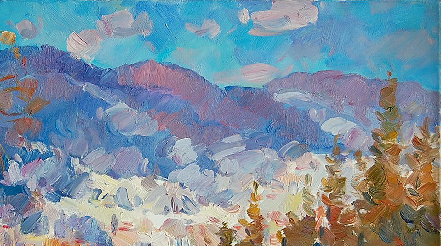 Oil Painting Mountain Winter Landscape 
