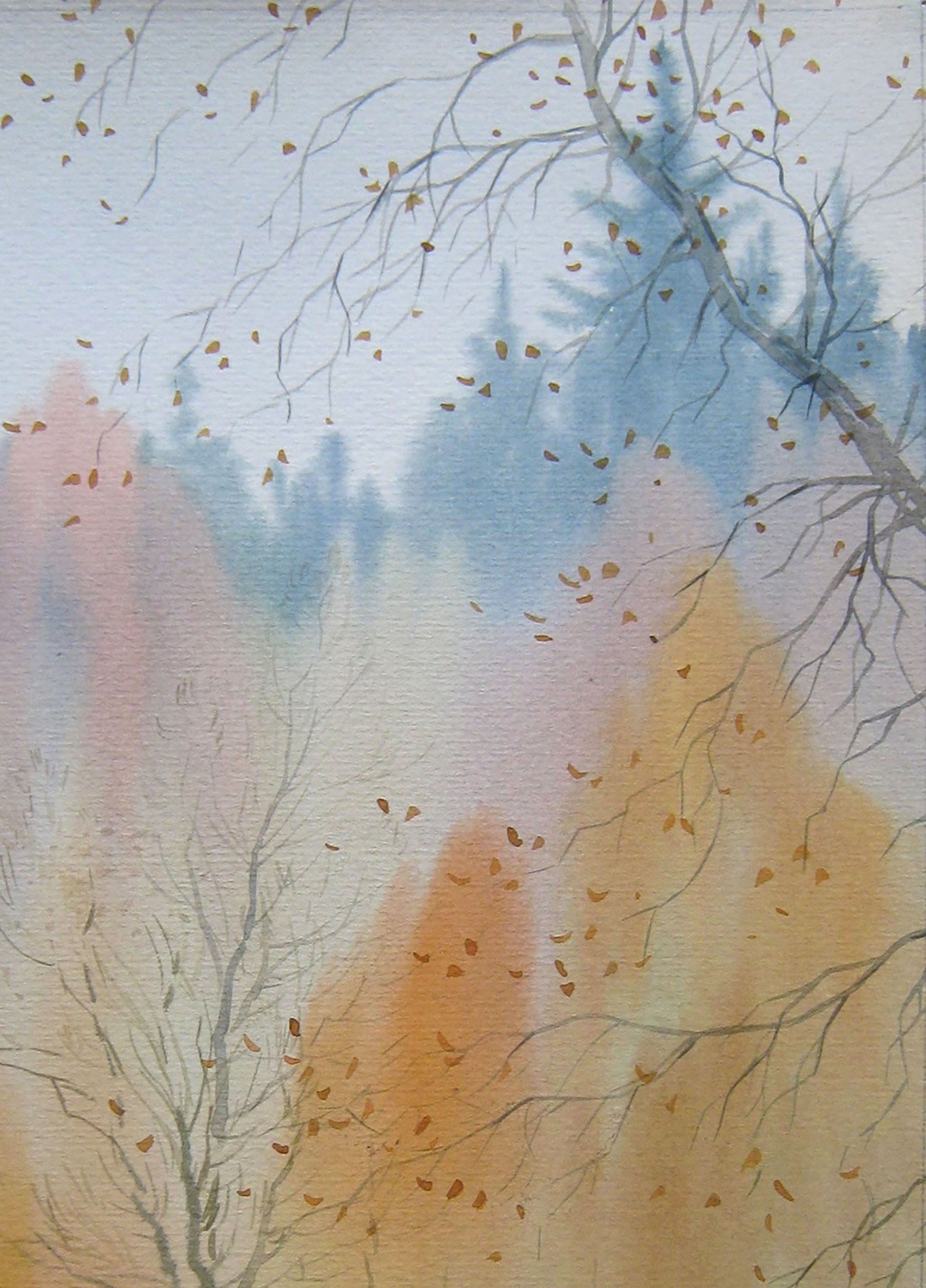 Watercolor painting Autumn Rural landscape 