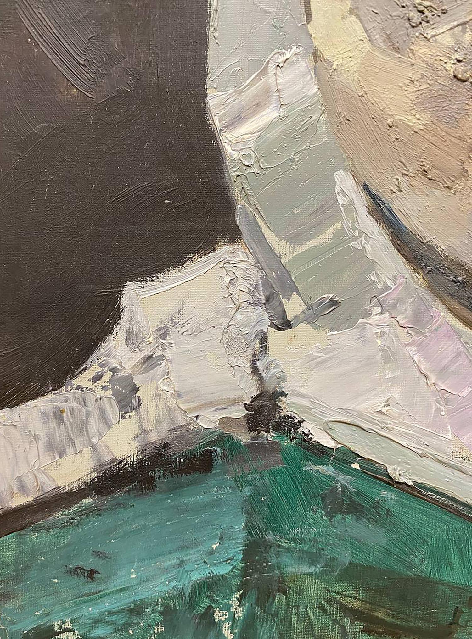 Abstract oil painting Milkmaid Stil by Leonid Mikhaylovich textured in gray tones