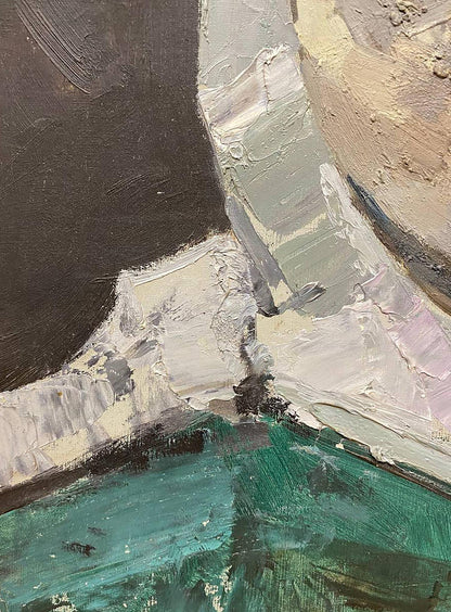 Abstract oil painting Milkmaid Stil by Leonid Mikhaylovich textured in gray tones