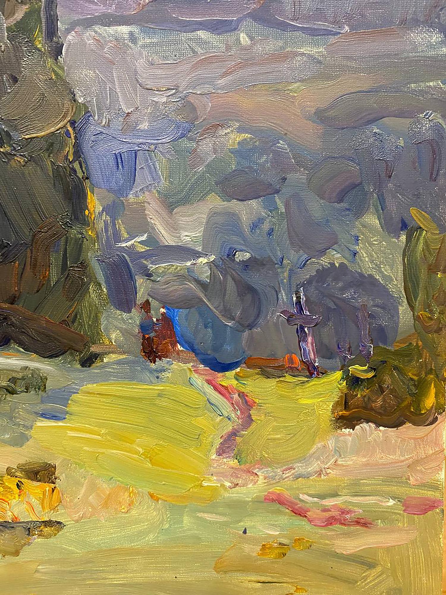 Oil painting On a hill by Chernov Leonid Ivanovich, textured blues and purples