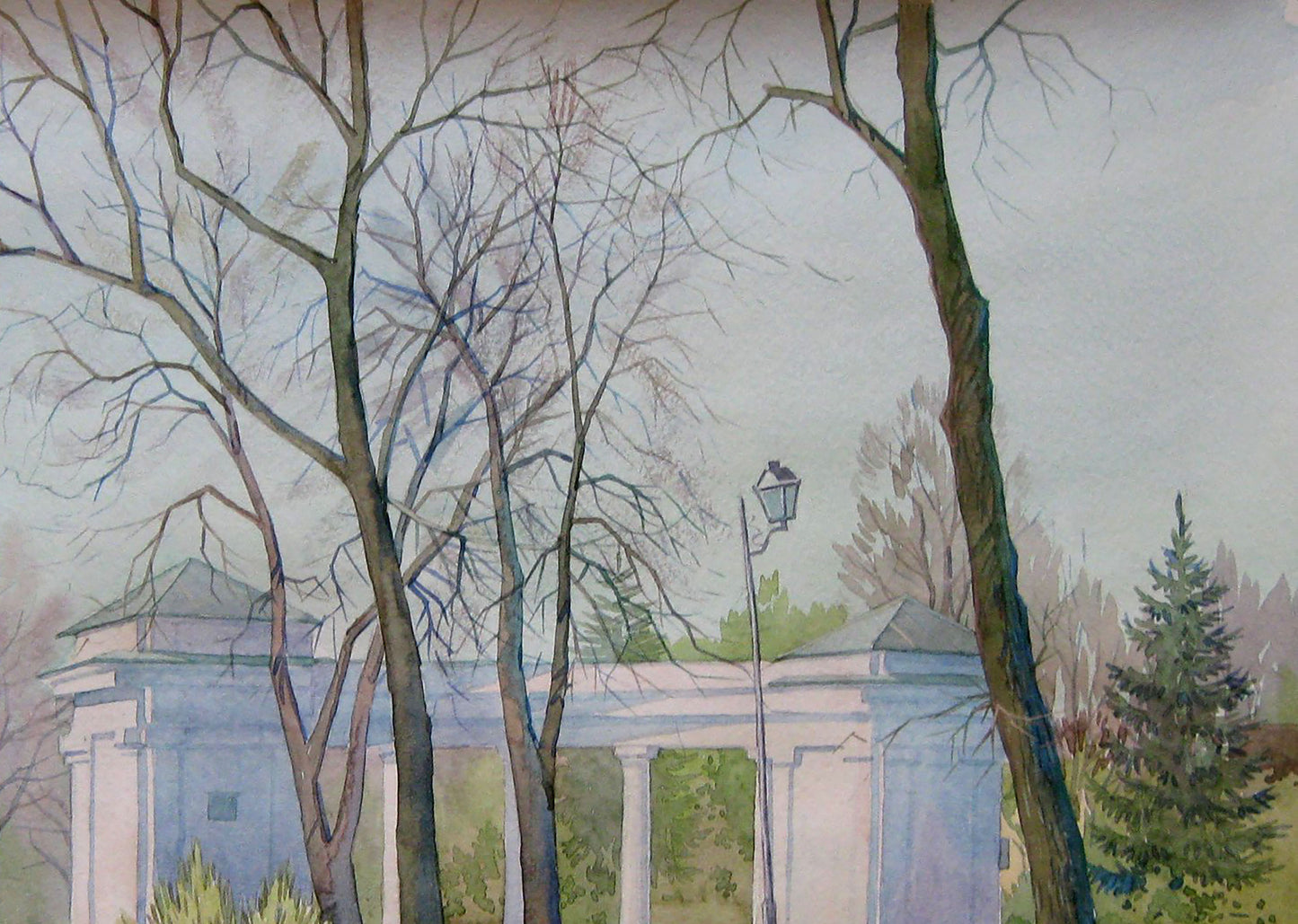Watercolor painting Spring Park Nature Landscape 