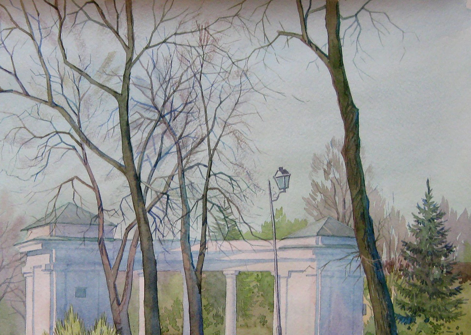 Watercolor painting Spring Park Nature Landscape 