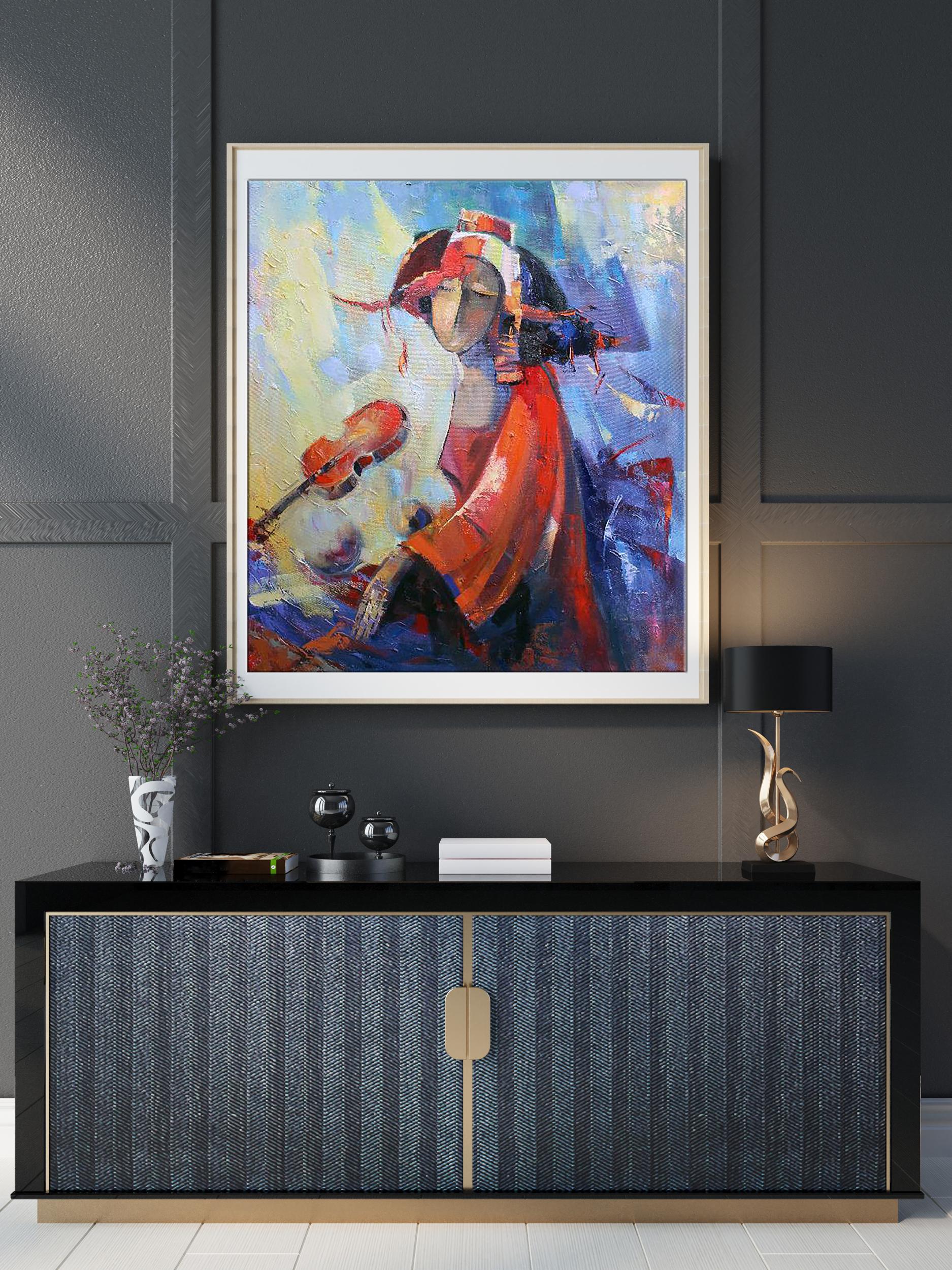 Oil painting Red violin by Kirilenko Ivan in white frame