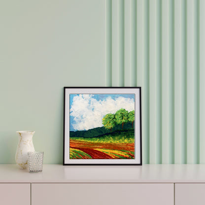 Oil painting Autumn morning in the field by V. Zadorozhnya in black frame