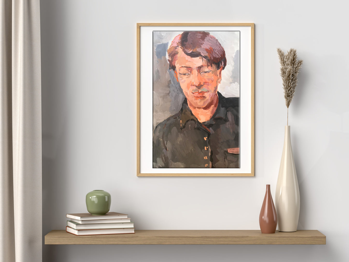 Watercolor portrait of Alexander Arkadievich Litvinov in light wood frame