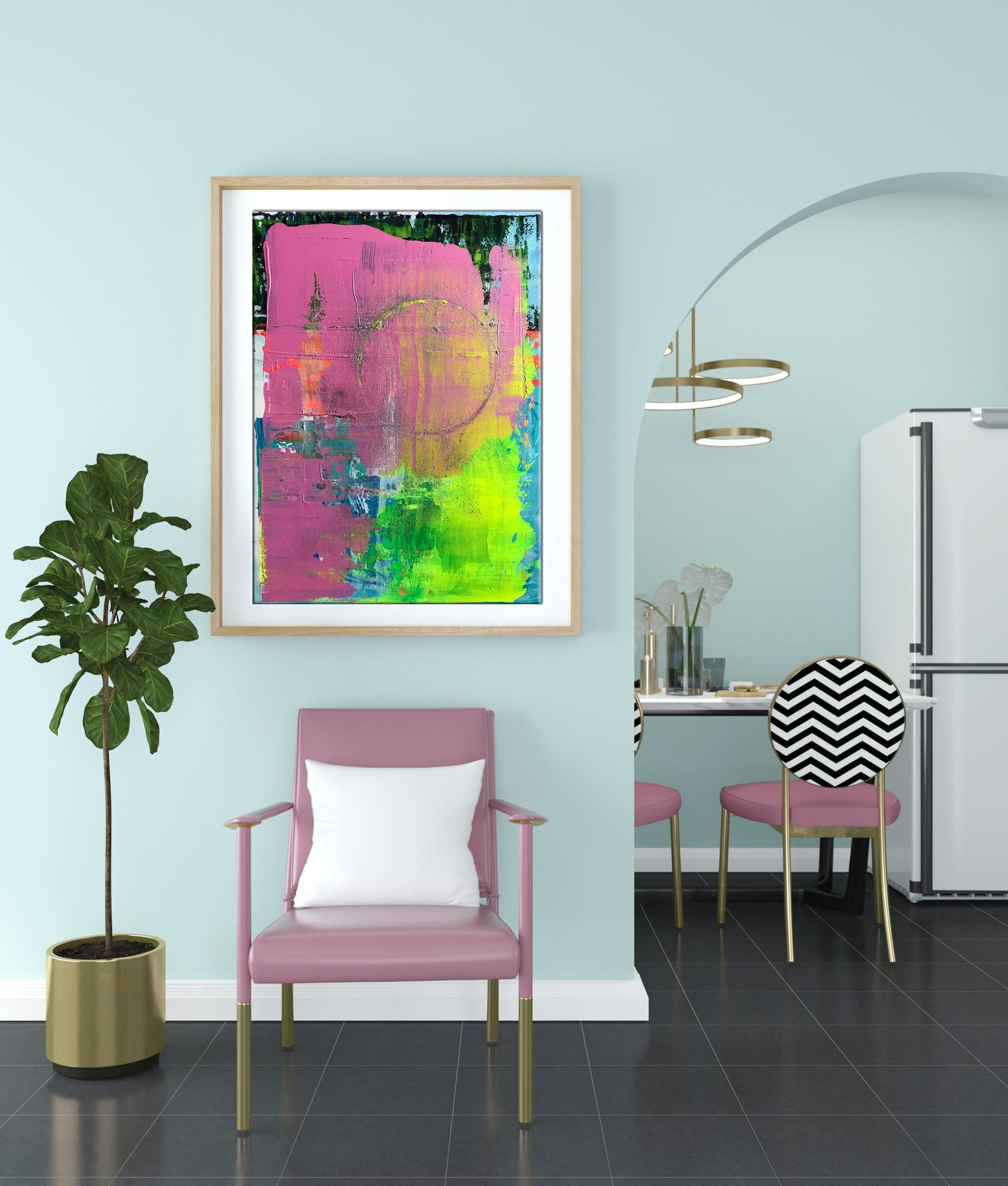 Vibrant New Moon acrylic painting by Melezhik Olga in wooden frame