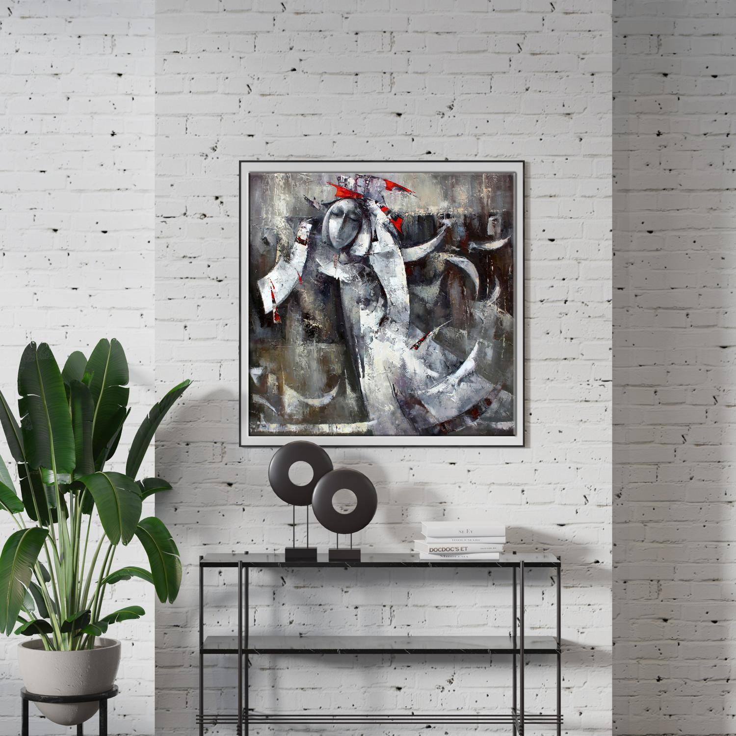 Oil painting Silver angel by Valentina Alekseevna Kozyar in black frame