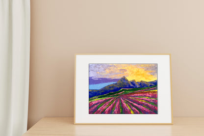 Oil painting Sunrise on the mountains by Zadorozhnya V. V. in gold frame