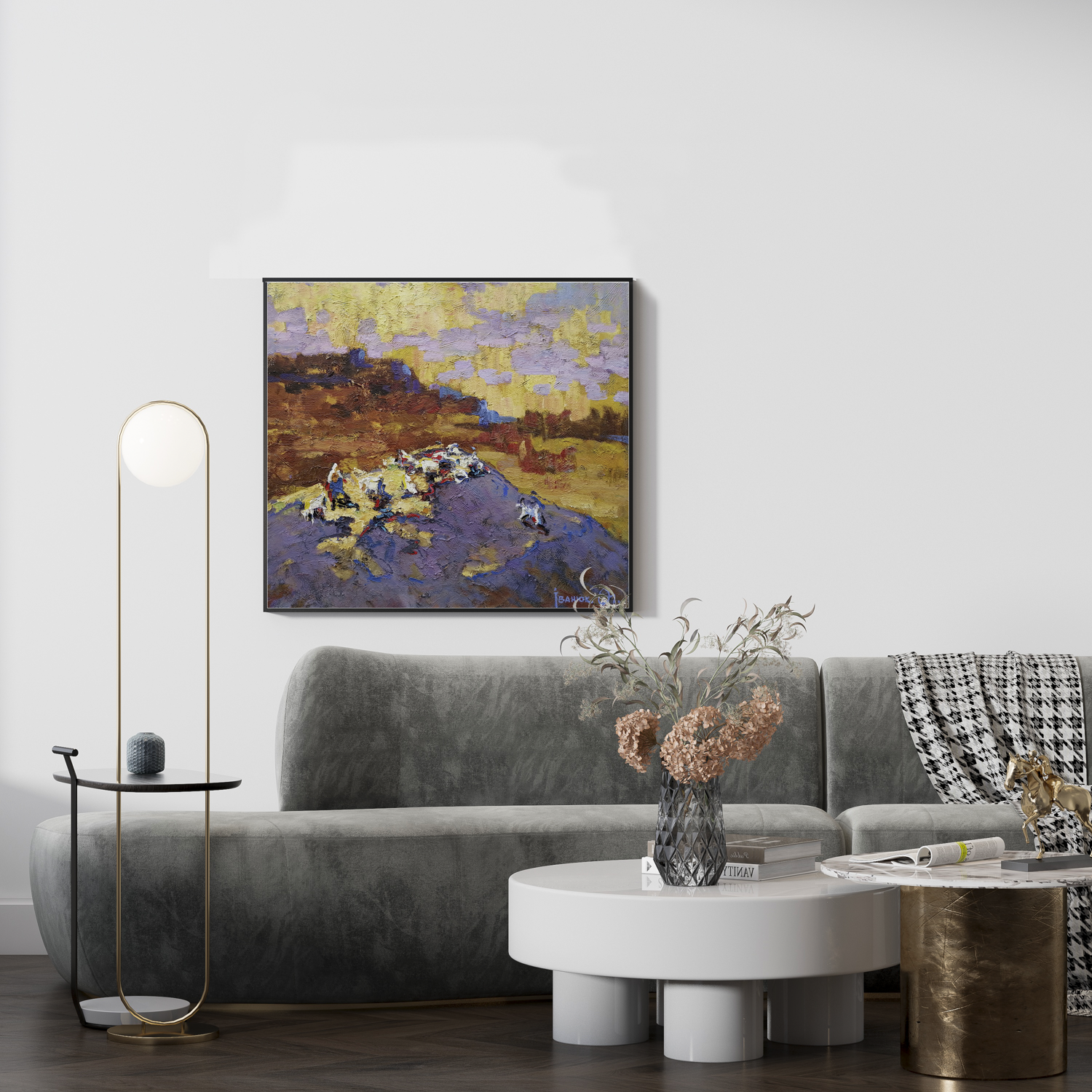 Oil painting Evening landscape